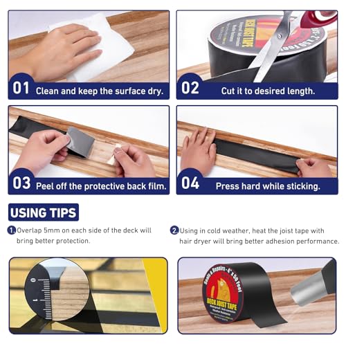 KARASENO Butyl Deck Joist Tape for Decking: Butyl Sealant Tape Self Adhesive Waterproof Weather Resistance Anti-Corrosion for Wood Joists Beams Roof (4 Inch x 50 Feet | 1 Roll) - Thumbnail 7