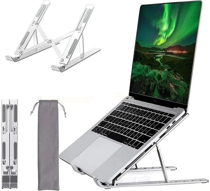 Adjustable Aluminum Laptop Stand | Foldable Laptop & Tablet Stand | Portable Anti-Slip Notebook Stand for Desk & Bed
