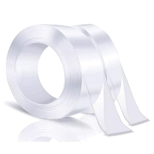 Cinta adhesiva de doble cara, resistente, 2 rollos (0.5 pulgadas + 1 pulgada), cinta adhesiva acrílica transparente, extraíble, fuerte, adhesivo de