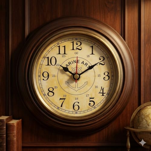 Image of VK 6 Inch Antique Wooden Wall Clock | Vintage Round Silent Non-Ticking Analog Mini Wall Clock | Decorative Small Battery Operated Clock for Bedroom, Kitchen, Office & Home Decor (Brown Finish)
