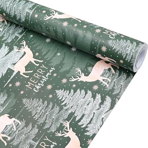 Green Christmas Wrapping Paper with Trees and Elk Cover
