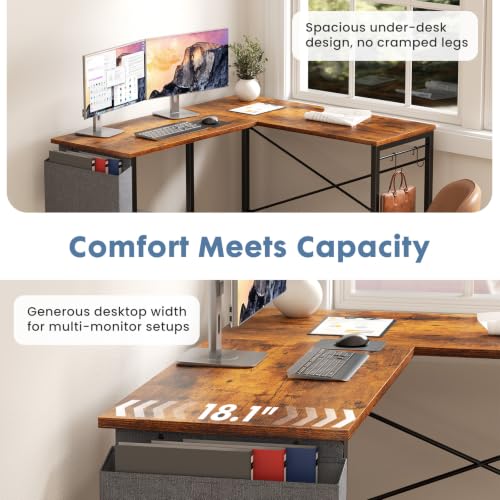 DUMOS L Shaped Computer Desk with PC Stand, Corner Workstation, Brown by DUMOS - Used condition - Image 4