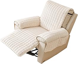 Funda para sillón de relax, 53 x 190 cm, para sillón de televisión, 1 plaza, con bolsillos y banda elástica, fundas para reposabrazos, color beige