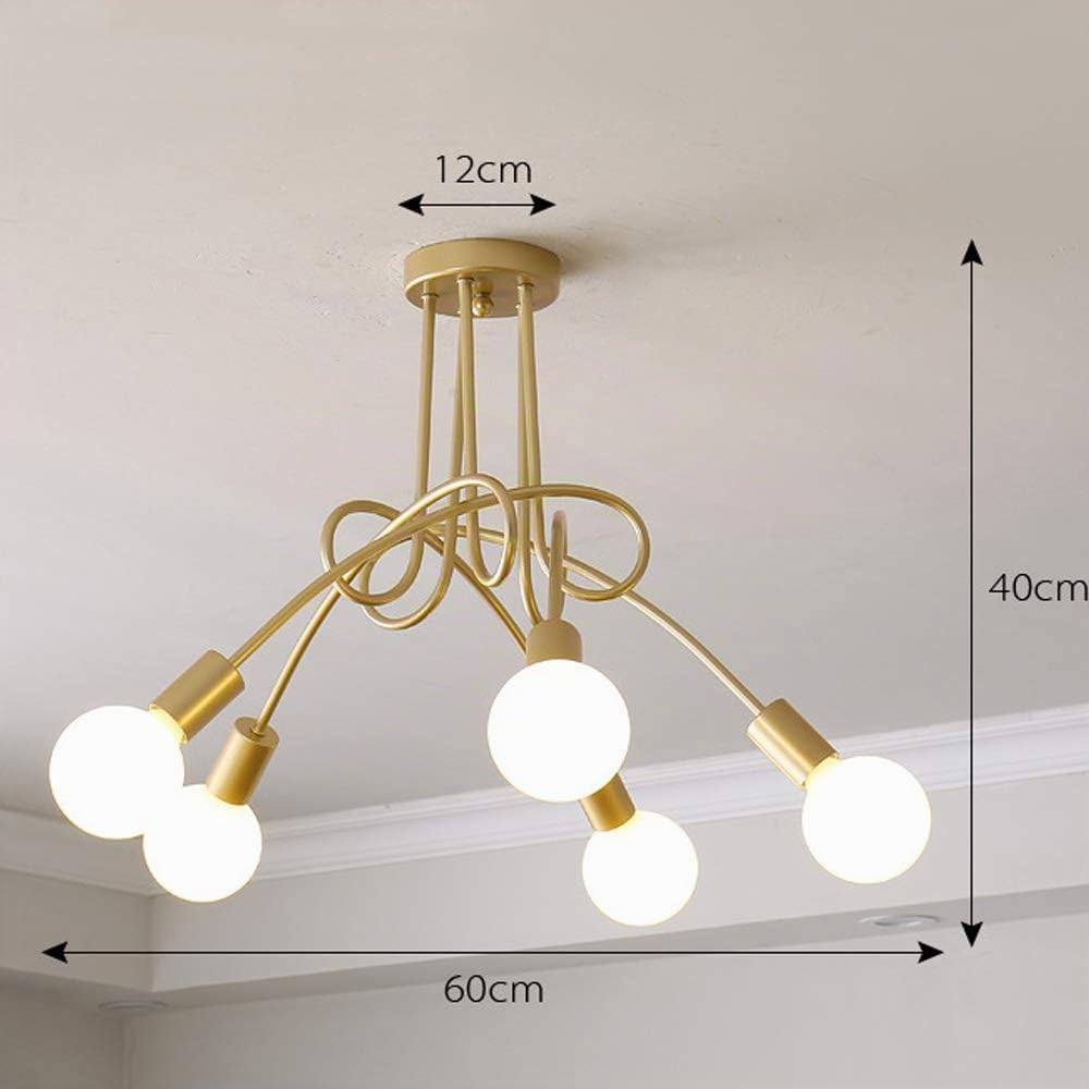 iDEGU 5 Luci Lampadario Retrò Industriale in Metallo Plafoniera E27 Lampada a Sospensione Vintage Lampada da Soffitto per Soggiorno, Camera da Letto, Sala da Pranzo (senza lampadine) (D'oro)