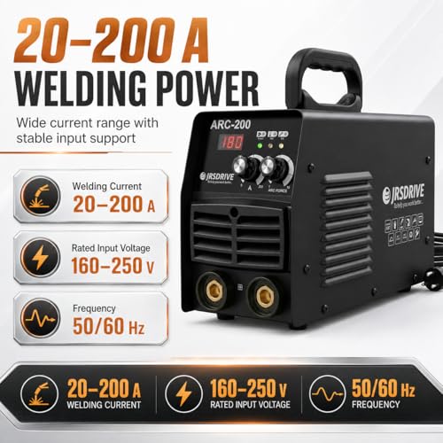 Image of Eastman EAWSI-200 Arc Welding Machine | 200A Inverter Welder with Advanced IGBT Technology | Lightweight 4kg Fan-Cooled Welder Set with Cables, Mask & Brush