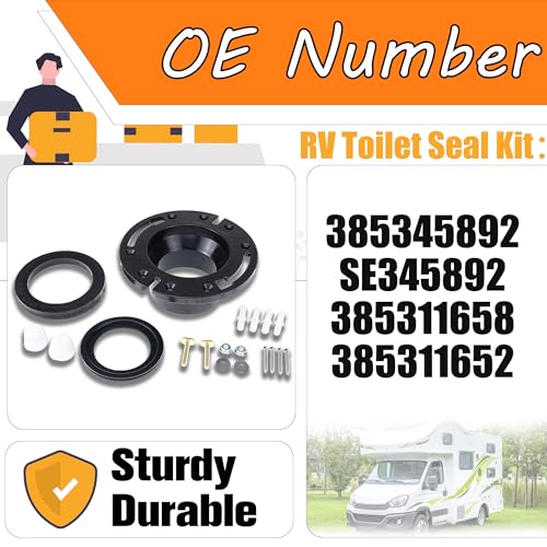 Image of RV Toilet Seal and RV Toilet Flange Kit, Designed for RV 300 /310 /320 Toilets, Replaces 385345892 RV Floor Flange and 385311658 Flush Seal and 385311652 Base Seal, 3 in 1 Combo Kit - Black