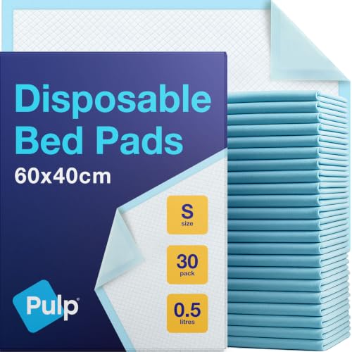 30 x PULP Incontinence Bed Pads 60 x 40cm | Small Disposable Incontinence Pads | Super Absorbency Incontinence Bed Sheets For Adults Children & Babies | 500ML Capacity