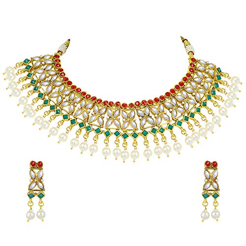 Preisvergleich Produktbild Aheli Elegante Hochzeitskleidung Kundan Stein Halskette Ohrring Set Indische Traditionelle Ethnische Bollywood Schmuck für Frauen