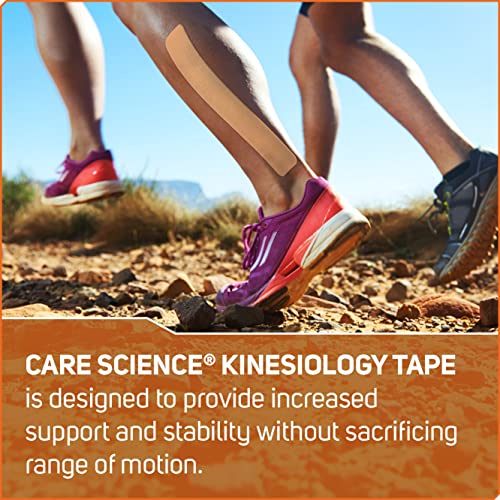 Image of Care Science Waterproof Kinesiology Tape, Precut Water Resistant Strips, Elastic Athletic Tape for Sports & Weightlifting, Supports Muscles & Joints, Muscle Strain Relief, Tan, 2 Rolls, 40 Count