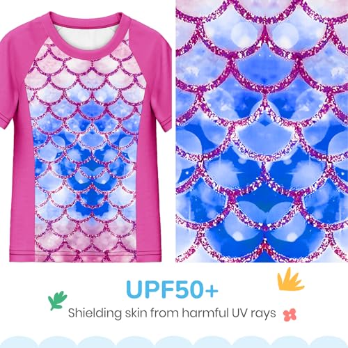 LQSZ Girls Swimsuits Two Pieces Short Sleeve Rash Guard Girls Toddler Bathing Suit Suitable for 3-12 Years3
