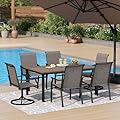 PHI VILLA 7 pcs Outdoor Dining Set,Patio Furniture with 6 Swivel Dining Chairs & Dining Table with Wooden Like Table Top,Sling Fabric and Durable Frame,Outdoor Dining Table and Chairs for Garden