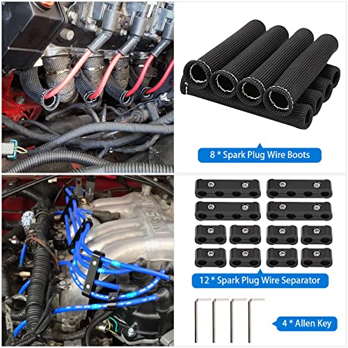 Shinehome AH-80005610 12Pc Engine Spark Plug Wire Separator Divider & 8Pc Spark Plug Wire Boots Protector Heat Sheild Sleeve 8Mm 9Mm 10Mm Spark Plug Wire Clamp Holder Aluminum Alloy Ignition Wire Divider thumb #7
