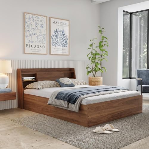 Image of Wakefit Bed | 1 Yr Warranty | Bed Queen Size, Comes with Storage Box, Noise Free, Density: 680-750 kg /m, Termite & Borer Resistant, Fits Mattresses Up to 8 Inches(Leo 75 x 60 - Columbian Walnut)