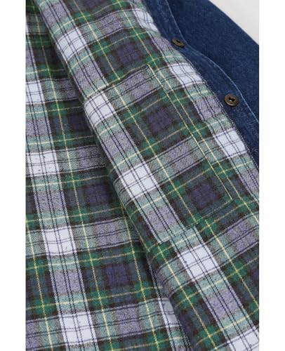 Image of ZENTHACE Men's Flannel Lined Denim Chore Coat, Snap Button Workwear | 11.2 oz 100% Prewashed Denim Cotton, Fully Flannel Lining, Corduroy Collar, 6-Pockets Oversized Utility Outdoor Barn Coat