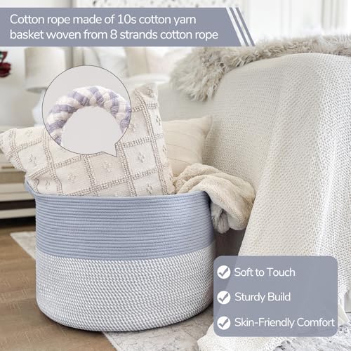 Image of INDRESSME Large Rope Baskets - Organizing Storage, 21.7 x 13.8 Inch, Living Room, Kids, Decorative Nursery, Laundry, Towel, Gift Basket, Blue