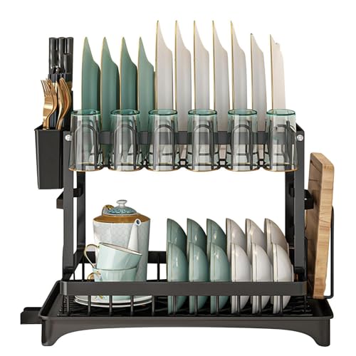 Dish Organizer - Dish Drying Rack Set with Draining Board, Utensil Holder, and Drying Board for Efficient Kitchen Counter Space