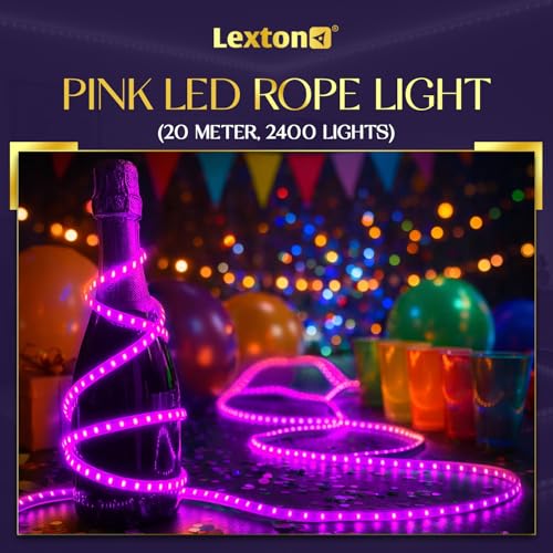 Image of Lexton Decorative 20 Meter Pink Long 2400 LED Rope Light | Plug Sourced | Waterproof & Flexible LED Strip | Suitable for Home Decor, Outdoor Decoration, Diwali, Birthday, Christmas (Pack of 1)