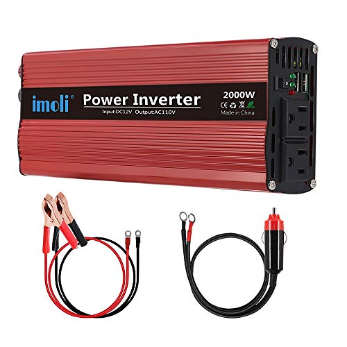 imoli 2000W Power Inverter, DC to AC 12V to 110V/120V, 4000W (Peak) Car Converter Automotive Modified Sine Wave Type with 2 Outlets and 2 USB Charging Ports