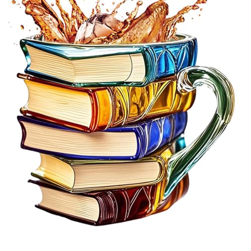 Uoqpty Taza De Libro Pintado -Taza De Café Con Libros Pintados En 3D De 11oz, Tazas De Café Con Libros Apilables, Tazas De Cafés De Vidrio Colorida Para Amantes De La Literatura