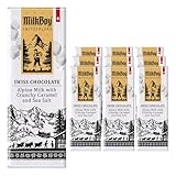 Milkboy Swiss Milk Chocolates - Premium Alpine Milk Chocolate Bars with Crunchy Caramel & Sea Salt - Made in Switzerland - GMO Free - Each 1.4 oz - 10 Pack