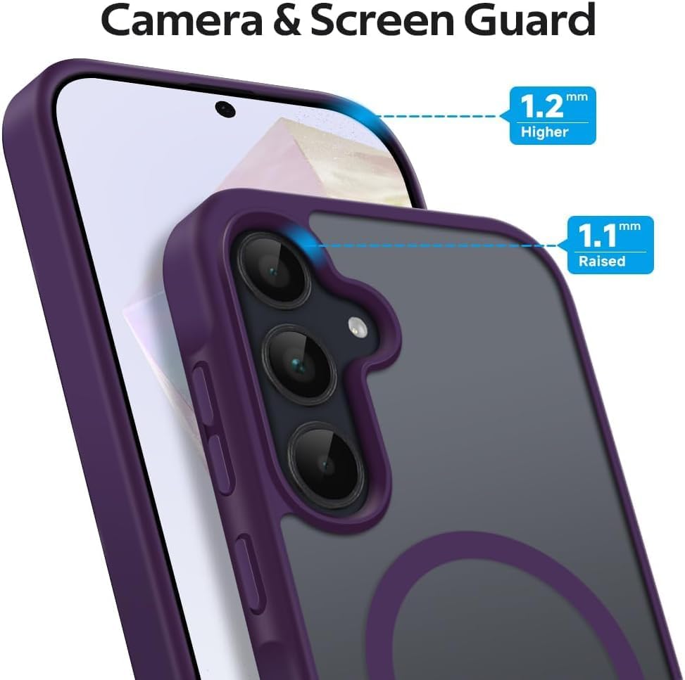 Image of Elzzi Magnetic Magsafe Designed for Samsung A55 5G Case Translucent Matte Hard PC + TPU Back Cover [Compatible with MagSafe] Phone Case (Deep Purple)
