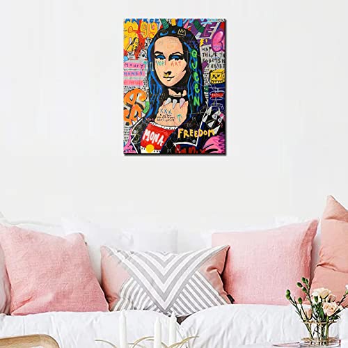 Tucocoo Graffiti Women Canvas Wall Art Abstract Mona Lisa Paintings Colorful Street Pop Art Pictures Classic Modern Artwork Home Decor For Living Room Bedroom Framed Ready To Hang 12X16Inch X1 Piece #TOP2
