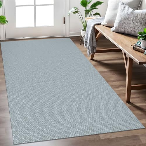 EARTHALL Washable Area Rug 3x5 Ft Non Slip Rugs for Entryway, Non Slip Braided Throw Rugs Door Mat Indoor Outdoor Entrance, Cotton Woven Carpet for Kitchen Foyer Front Door, Turquoise/Gray