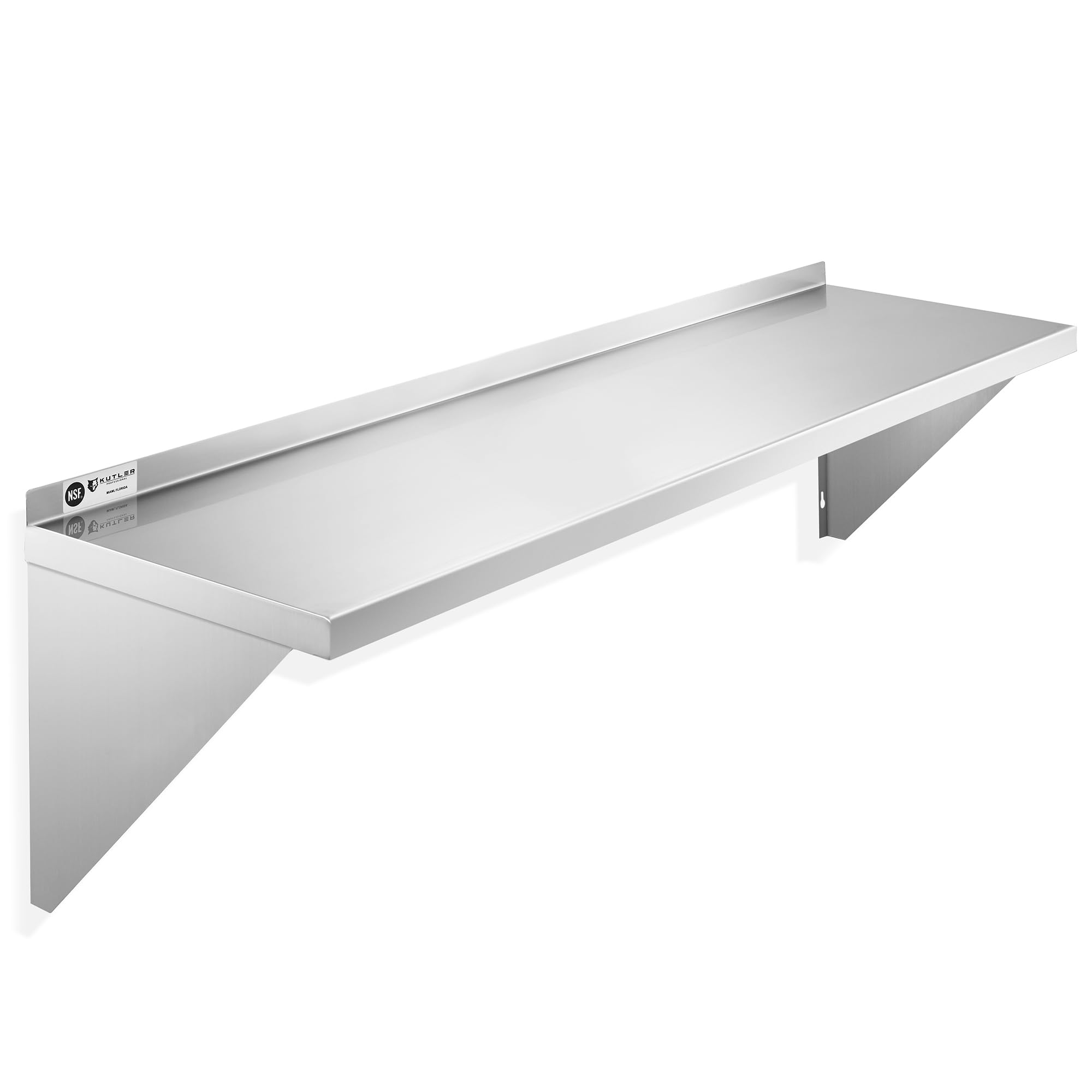 KUTLER Stainless Steel Shelf - 14" x 48", NSF Commercial Wall Mount Shelves with Backsplash, Floating Metal Shelving for Restaurant, Kitchen, Home