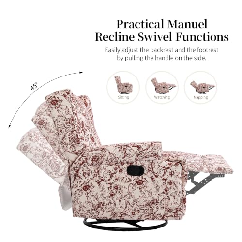 Image of Swivel Rocker Recliner Chairs Set of 2, 360 Swivel Wingback Recliner Chairs for Adults, Upholstered Glider Rocking Chair with High Back, Deep Seat for Living Romm Bedroom, Rococo Orange