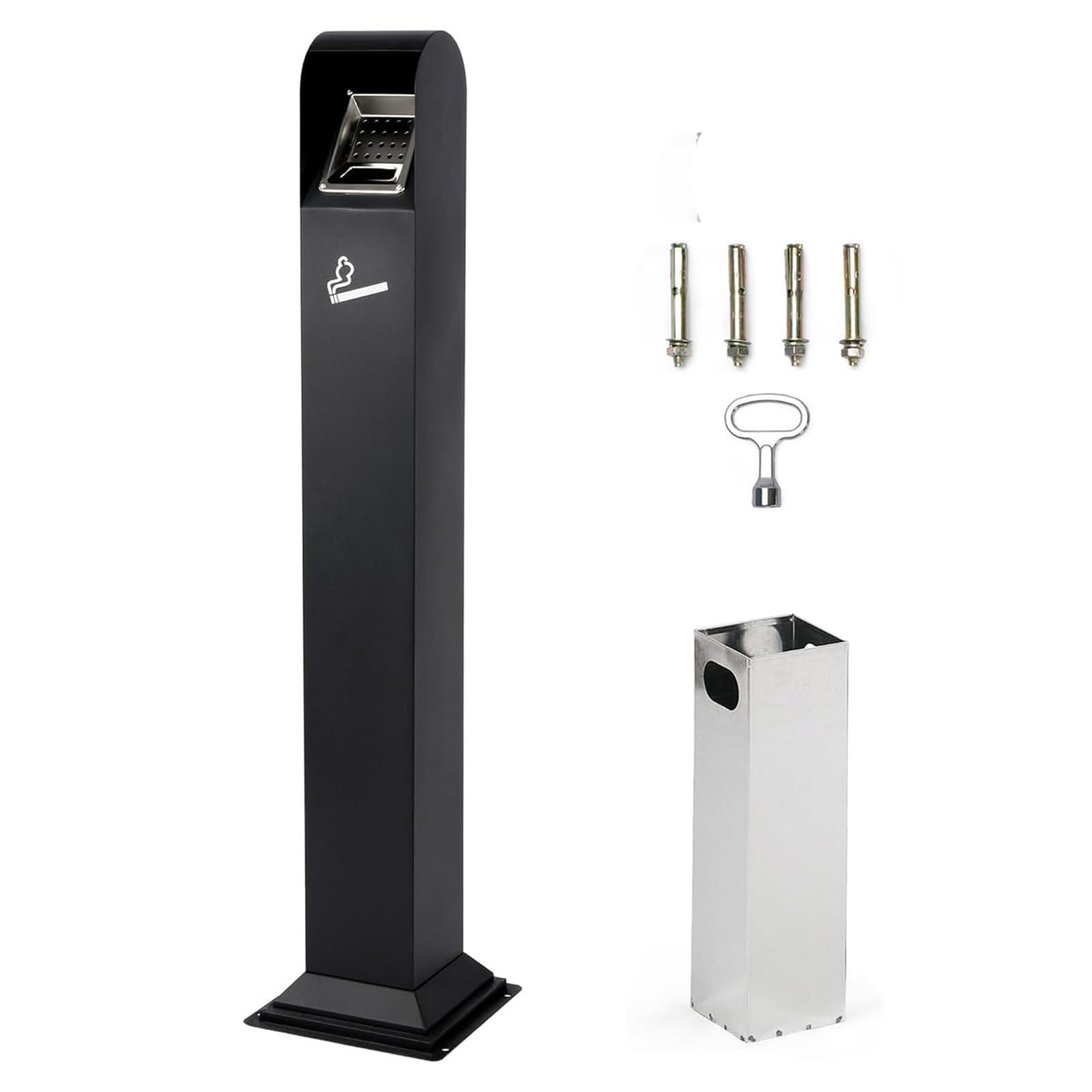 46.06-inch Outdoor Standing Cigarette Butt Collector with Lock and Removable Inner Bucket, Outdoor Trash Can for Home/Office(Black)
