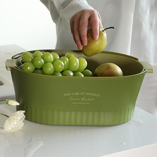 Miniatura 9 de VILLCASE Colador de cocina 2 en 1 Colador de cocina Cuenco de lavado doble capa de drenaje cesta de lavabo para pasta, espagueti, frutas, verduras,