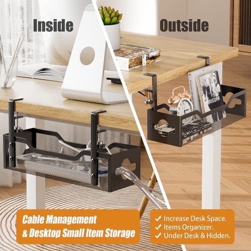 Image of Cable Management Under Desk 13.38 inch- No Damage to Desk, Standing Desk Cable Organizer, Quszmd Under Desk Cord Organizer, Under Desk Wire Management Tray Black