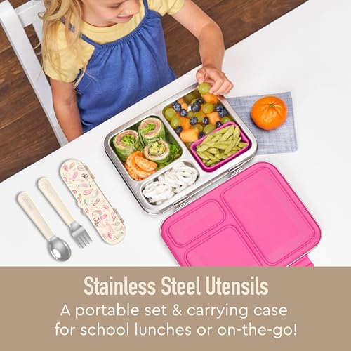 Image of Bentgo Kids Stainless Steel Utensil Set - Reusable Fork, Spoon & Storage Case, PFAS- & BPA-Free, Easy-Grip Handles, Lightweight, Dishwasher Safe, School Lunch, Travel & Outdoors (NEW Cowgirl Dreams)