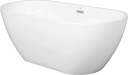 ATY Bañera independiente de acrílico de 59.8in, bañera de remojo contemporánea con patas autonivelantes y manguera de drenaje, fácil instalación