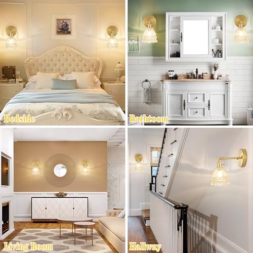 Image of Wireless Wall Sconce with Flower lampshade, Battery Operated Wall Lights,Wall lamp with 15 Colors for Bedroom Living Room Home Decor (Clear-Lily,2 Light Battery Operated)
