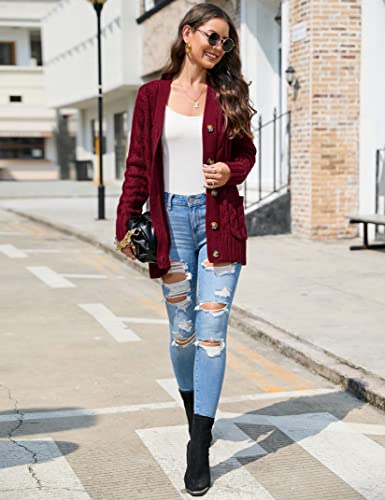 Image of MISSKY Women's Open Front Cardigan Sweater with Pockets Long Sleeve Cable Knit Button Loose Cardigan Sweater Outwear