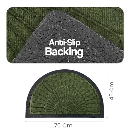 Image of Yellow Weaves Semi Circle Door Mat for Home Entrance, Half moon Outdoor Rubber Mat - Non-Slip, Anti Skid Half Circle Foot Mat, Dirt Trapper, Heavy-Duty, Waterproof Main Doormat, 45x70 cm | Olive Green