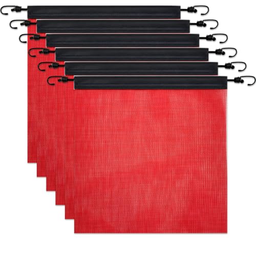Xunqee Safety Flag for Trucks 18 x 18 inch Oversize Load Flags Red Mesh Warning Flags for Truck Trailer RV Oversize Loads and Transporting (6 Pack)