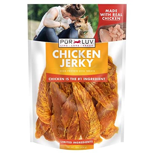 Pur Luv Chicken Jerky Dog Treats, Made with 100% Real Chicken Breast, 16 Ounces, Healthy, Easily Digestible, Long-Lasting, High Protein, Satisfies Dog’s Urge to Chew