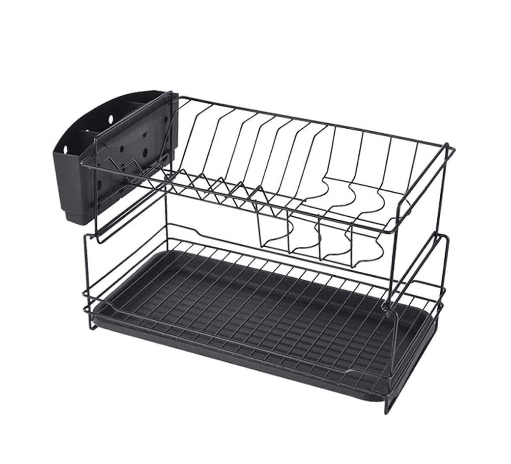 AZHKJKZH Dish Rack Dish Rack Set 2-Tier Kitchen Organizer Storage Frame Steel Drain Bowl Shelf Draining Metal Cutlery Basket For Small Kitchen(B)