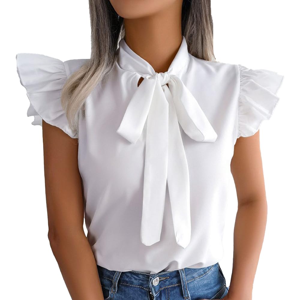 BKEPDY Camisetas Manga Corta Mujer Blusas Mujer Verano Camisetas Mujer Elegantes Blusa Color Sólido Pajarita Top Encantador Camisa de Corta Mangas