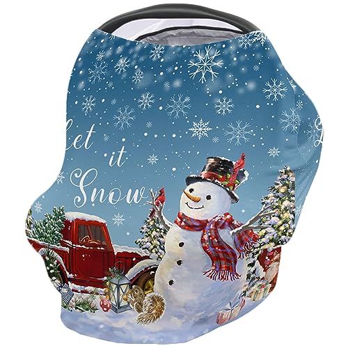 Nursing Cover for Breastfeeding Scarf, Merry Christmas Truck Snowflake Snowman Blue Ombre Baby Car Covers Super Soft Multi Use for Canopy Shopping Cart Cover Blanket Stroller Cover