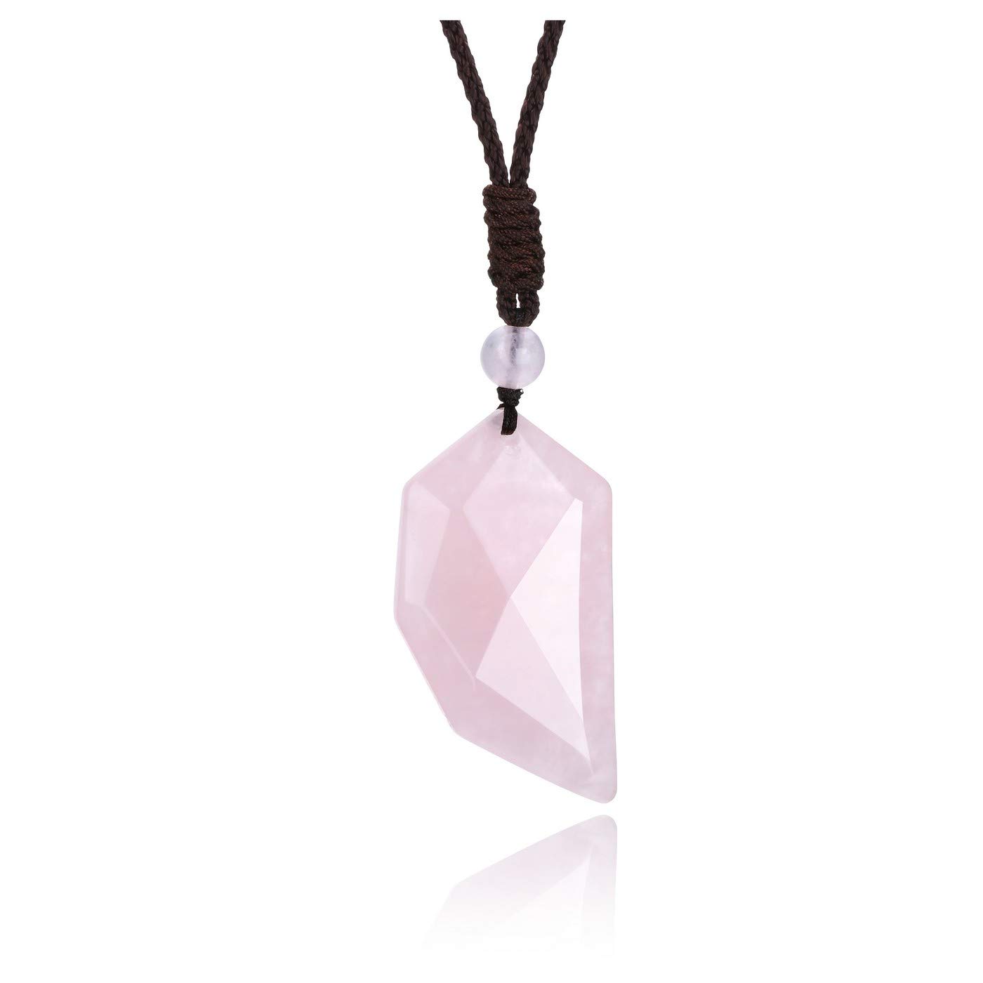 JOVIVI Rose Quartz Crystal Stone Healing Wolf Tooth Pendant Necklace Natural Pink Gemstone Quartz Amulet Lucky Protection Crystal Necklace for Women Men Jewellery