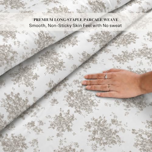 Image of Jaipur Weaves Cotton King Size Bedsheet 108x108 Super King, 100% Pure Cotton Bed Sheet with 2 Pillow Covers, 300 TC Soft Breathable Floral Design Bedding (Grey Meadows, Super King)