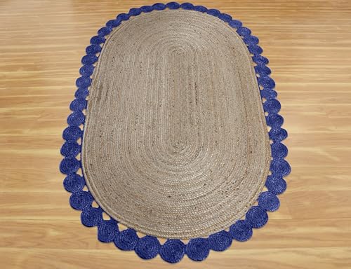 Tapis à tissage plat ovale en jute bleu de qualité supérieure pour escalier - 5