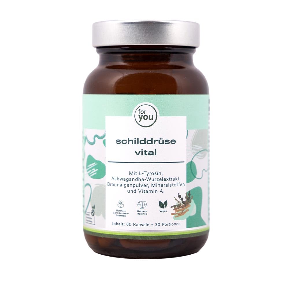 for you schilddrüse vital - mit gezielt abgestimmten Vitalstoffmix zur Förderung einer gesunden Schilddrüsenfunktion & Hormonbalance - mit L-Tyrosin, Ashwagandha, Jod, Selen (1)