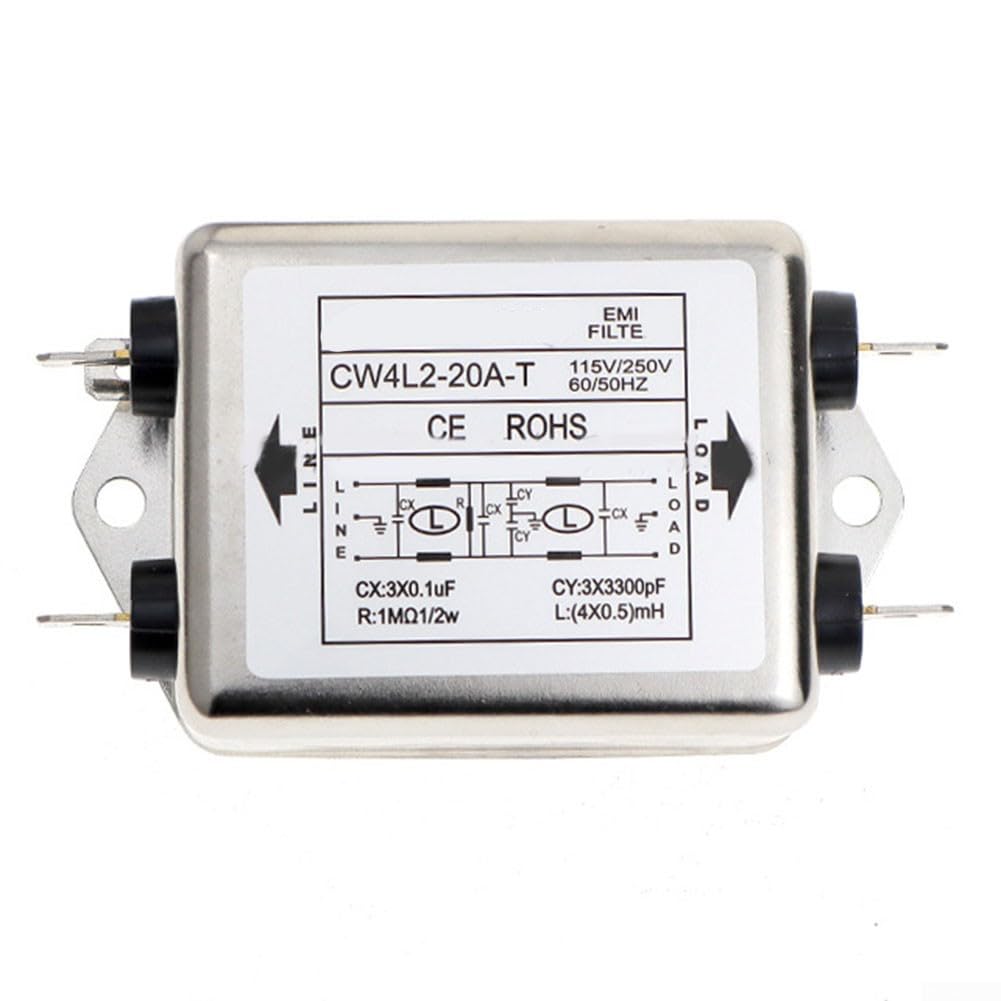 RANRAO Filtre d'alimentation pour EMI Filtre d'alimentation monophasé à double section 3A/6A/10A CW4L2-20A-T, Borne de filtre d'alimentation, Borne de filtre d'pour EMI, Filtre de ligne électrique