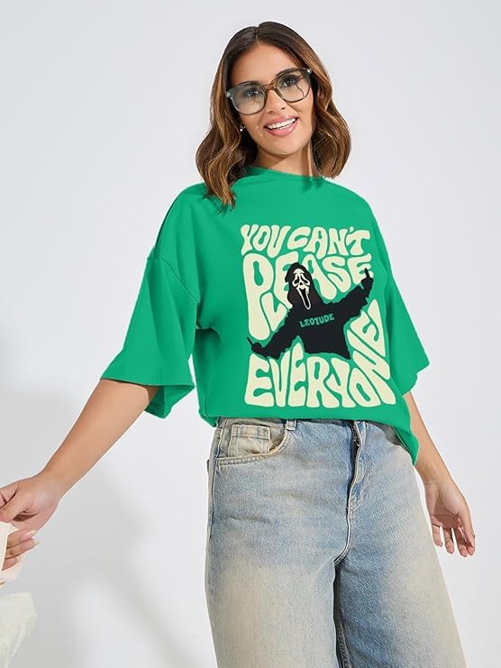 Image of LEOTUDE Women Cottonblend Oversized Baggy Fit Half Sleeve Round Neck Multicolor Combo T-Shirt for Women & Girls (Pack of 3)