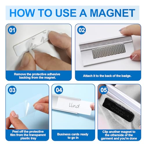 5 Stück Namensschilder für Kleidung Magnet,Aluminium Namensschilder mit Starkem Doppelmagnet,Professionell Magnet Namensschild mit Papierschlitz,ca. 72x 35 mm(2.8x 1.4Zoll)(Silber)