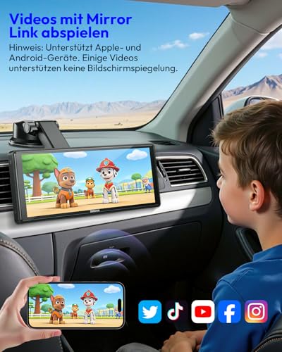 ESSGOO Carplay Android Auto Display,10.26 Zoll Apple Carplay Bildschirm für AirPlay/Mirror Link,Car Multimedia Player mit Wireless Touchscreen,GPS Navigation,Bluetooth5.3,AUX,Autoradio,Sprachassistent – Bild 6